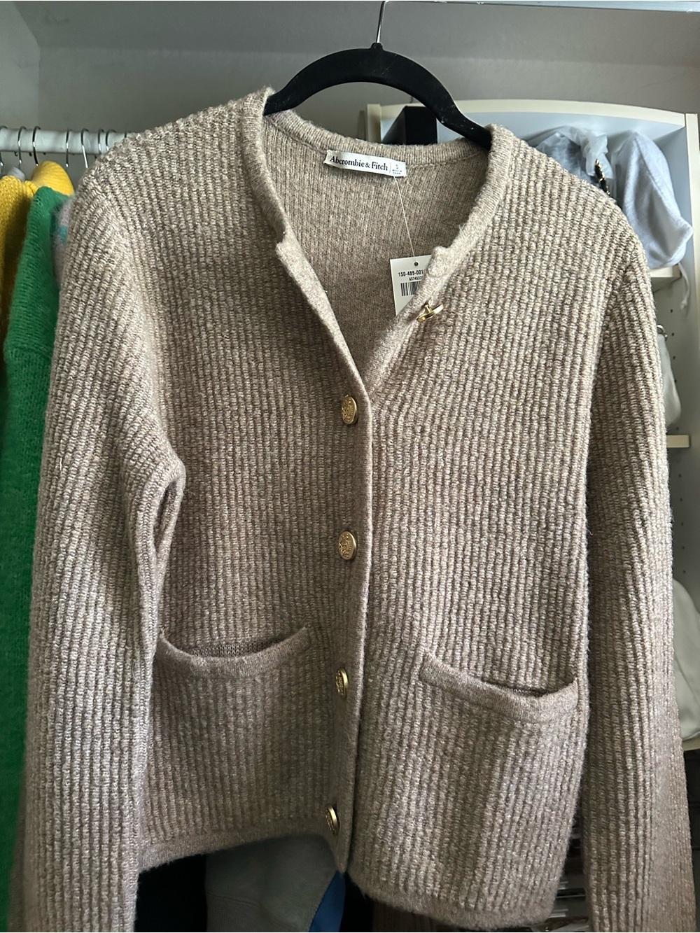 Abercrombie & Fitch Beige Ribbed Button-Front Cardigan